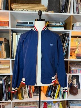Lacoste Navy Bomber Jacket with Red & White Ribbed Trim